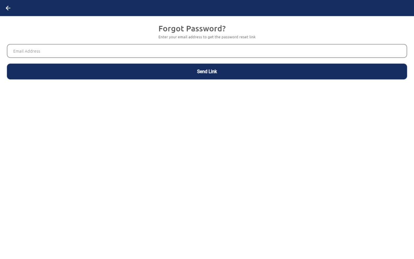 Forgot Password page with email field and Send Link button