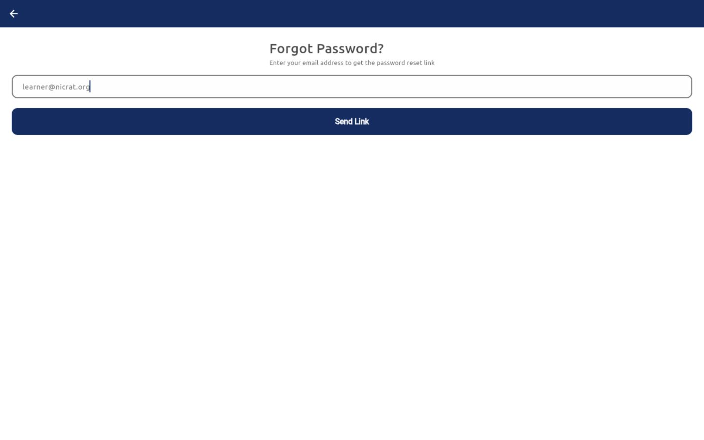 Password recovery page populated with a safe example email address