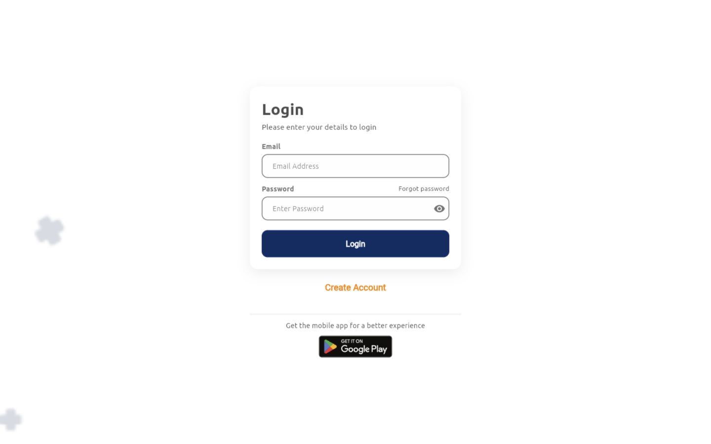 Learner welcome screen with Login and Create Account